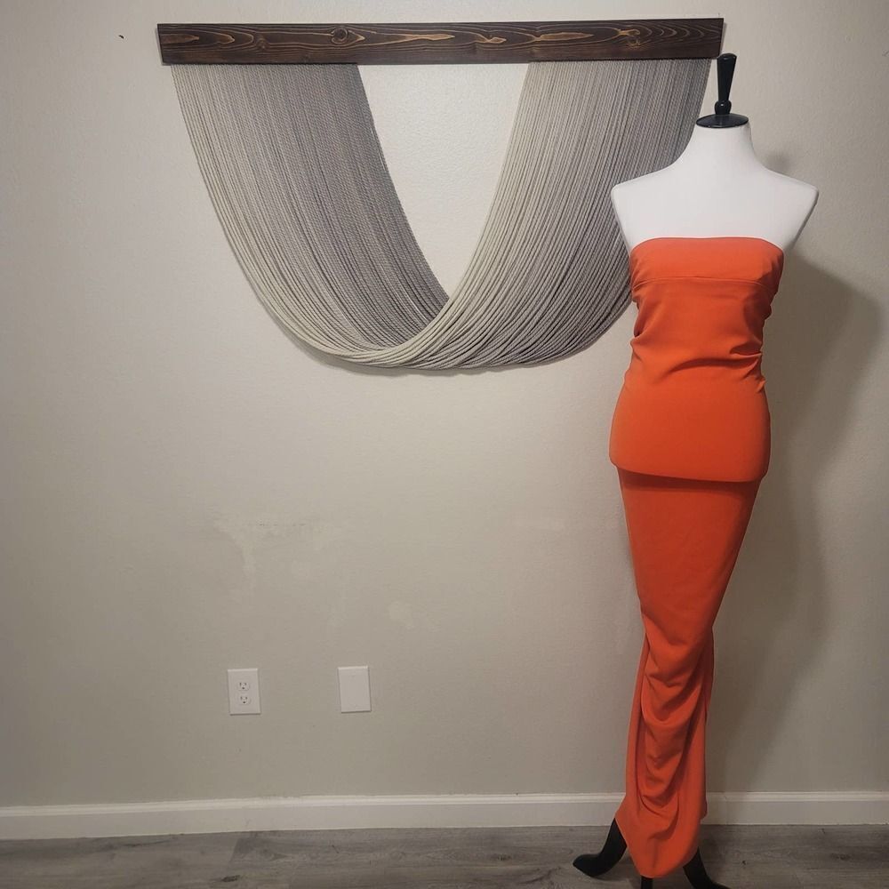 NICOLE BAKTI Orange Strapless Back Ruffle Maxi Formal Gown Size 10